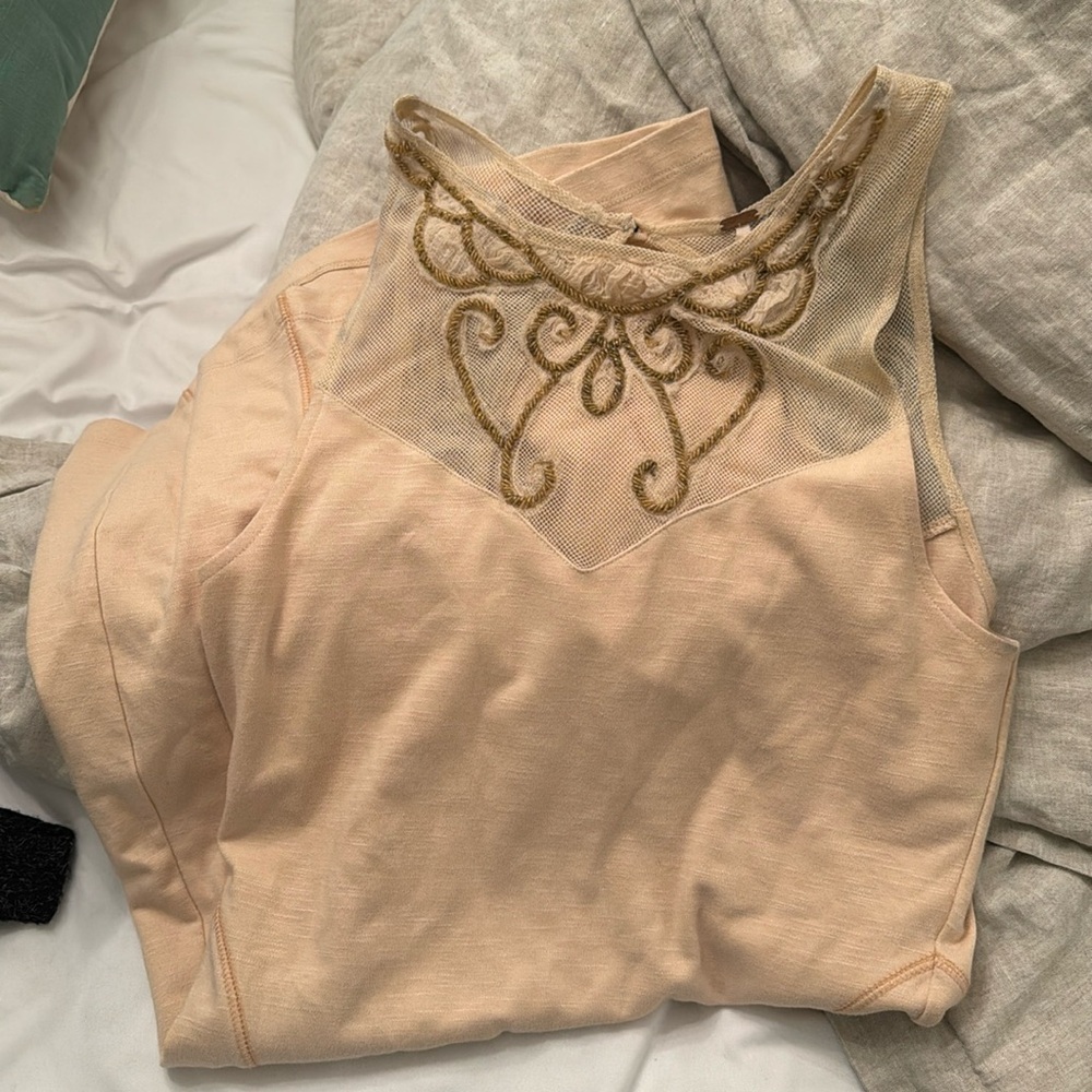 Free People embellished mesh beaded peach dress